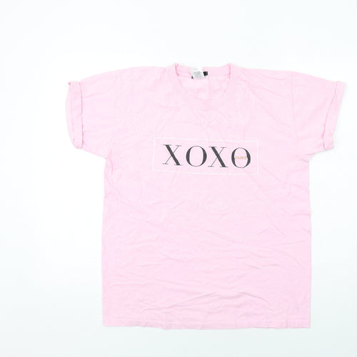 Boohoo Womens Pink Cotton Basic T-Shirt Size M Round Neck - Xoxo