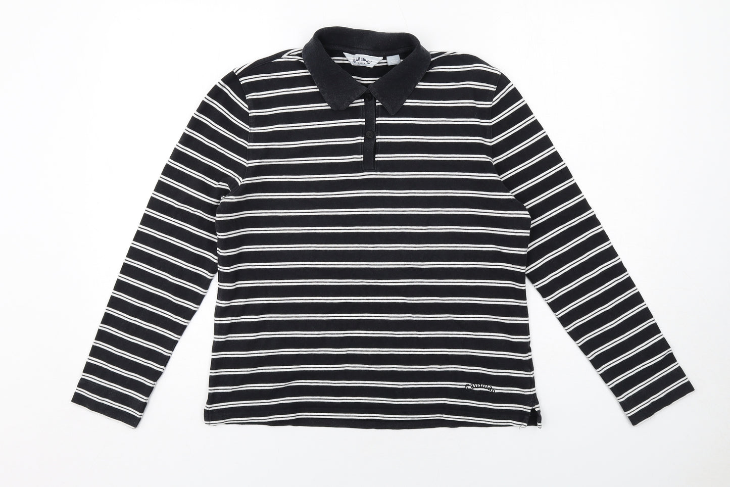 Callaway Womens Black Striped Cotton Basic Polo Size L Collared