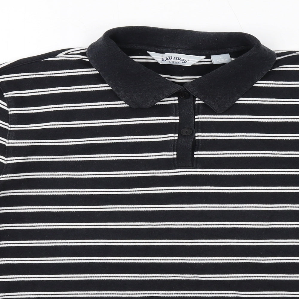 Callaway Womens Black Striped Cotton Basic Polo Size L Collared