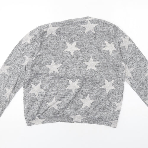 Boohoo Womens Grey Geometric Polyester Basic T-Shirt Size M Round Neck - Stars