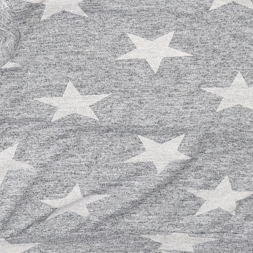 Boohoo Womens Grey Geometric Polyester Basic T-Shirt Size M Round Neck - Stars