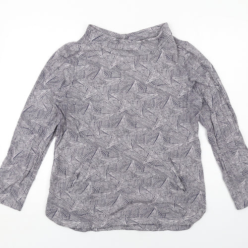 White Stuff Womens Blue Geometric Cotton Basic T-Shirt Size 14 Mock Neck - Stars