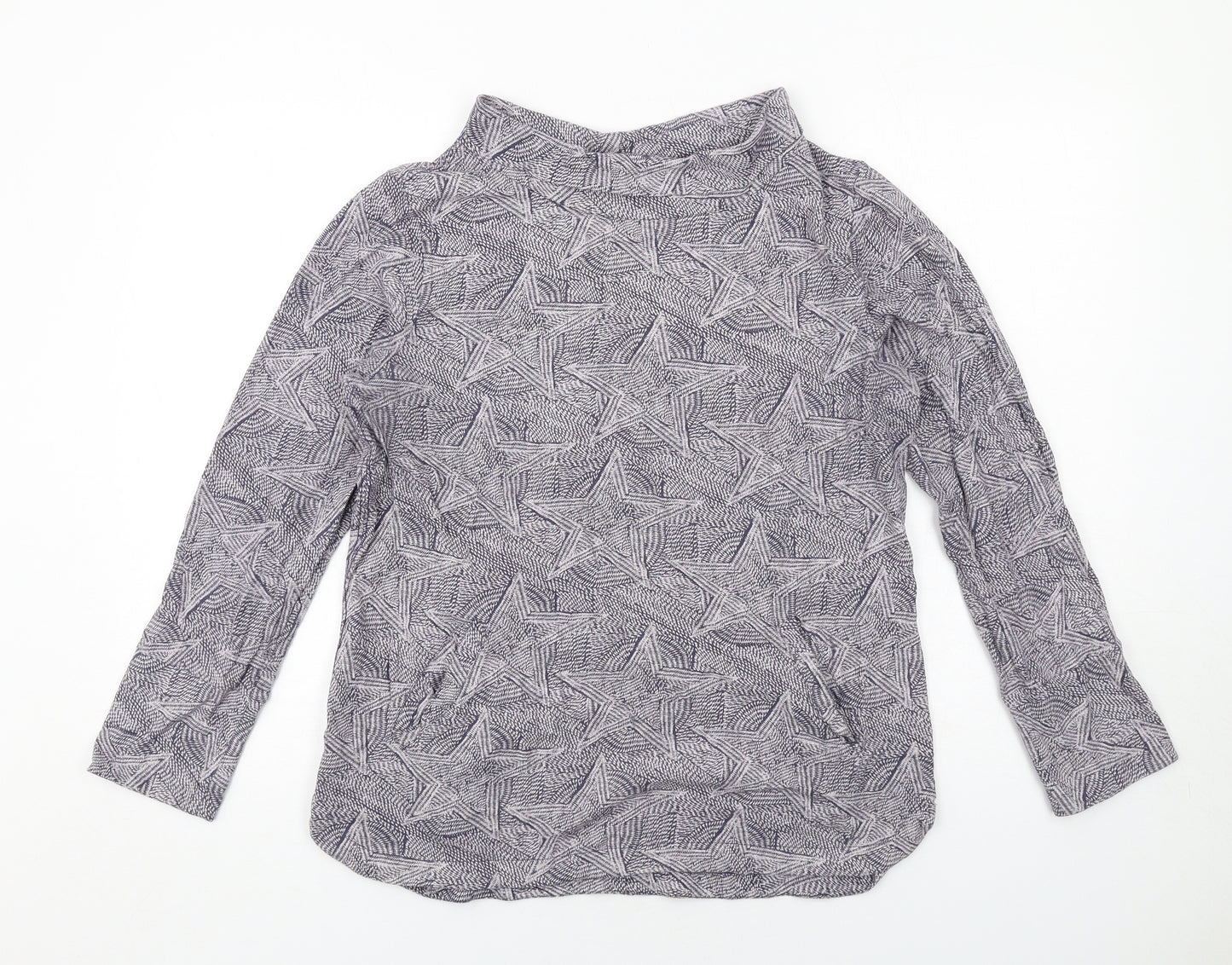 White Stuff Womens Blue Geometric Cotton Basic T-Shirt Size 14 Mock Neck - Stars