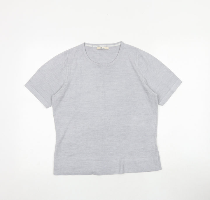 Classic Womens Grey Round Neck Acrylic Pullover Jumper Size 14