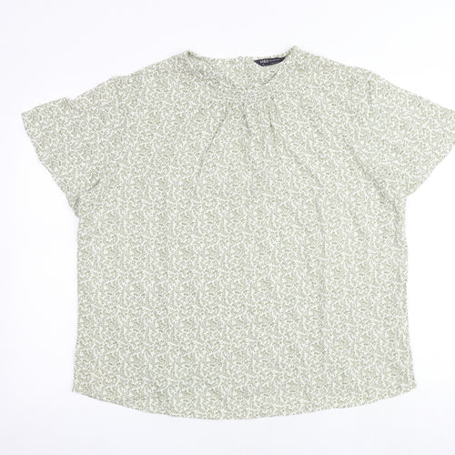 Marks and Spencer Womens Green Geometric Viscose Basic Blouse Size 14 Round Neck