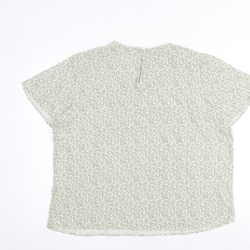 Marks and Spencer Womens Green Geometric Viscose Basic Blouse Size 14 Round Neck