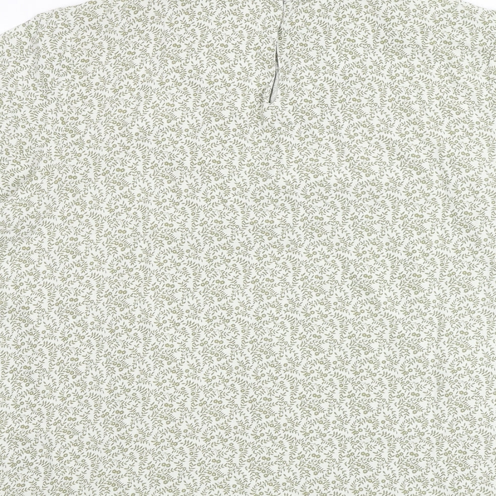 Marks and Spencer Womens Green Geometric Viscose Basic Blouse Size 14 Round Neck