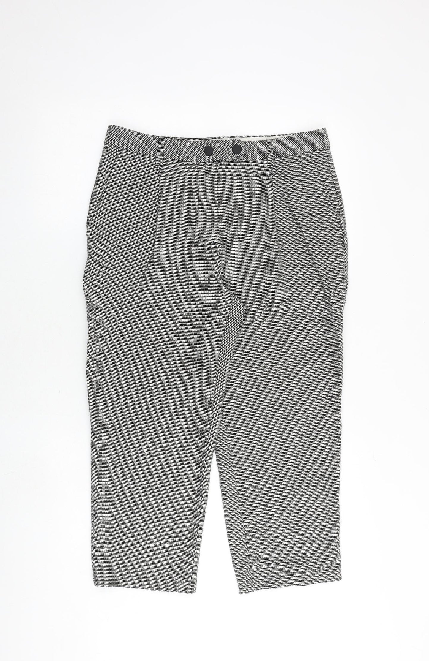Marks and Spencer Womens Grey Geometric Polyester Trousers Size 12 Regular Zip