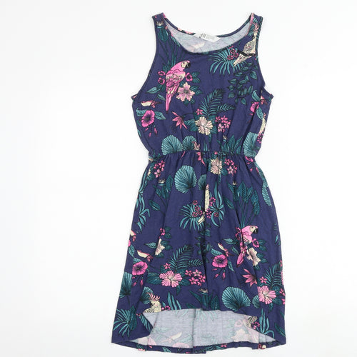 H&M Girls Multicoloured Floral Viscose Tank Dress Size 11-12 Years Boat Neck Pullover