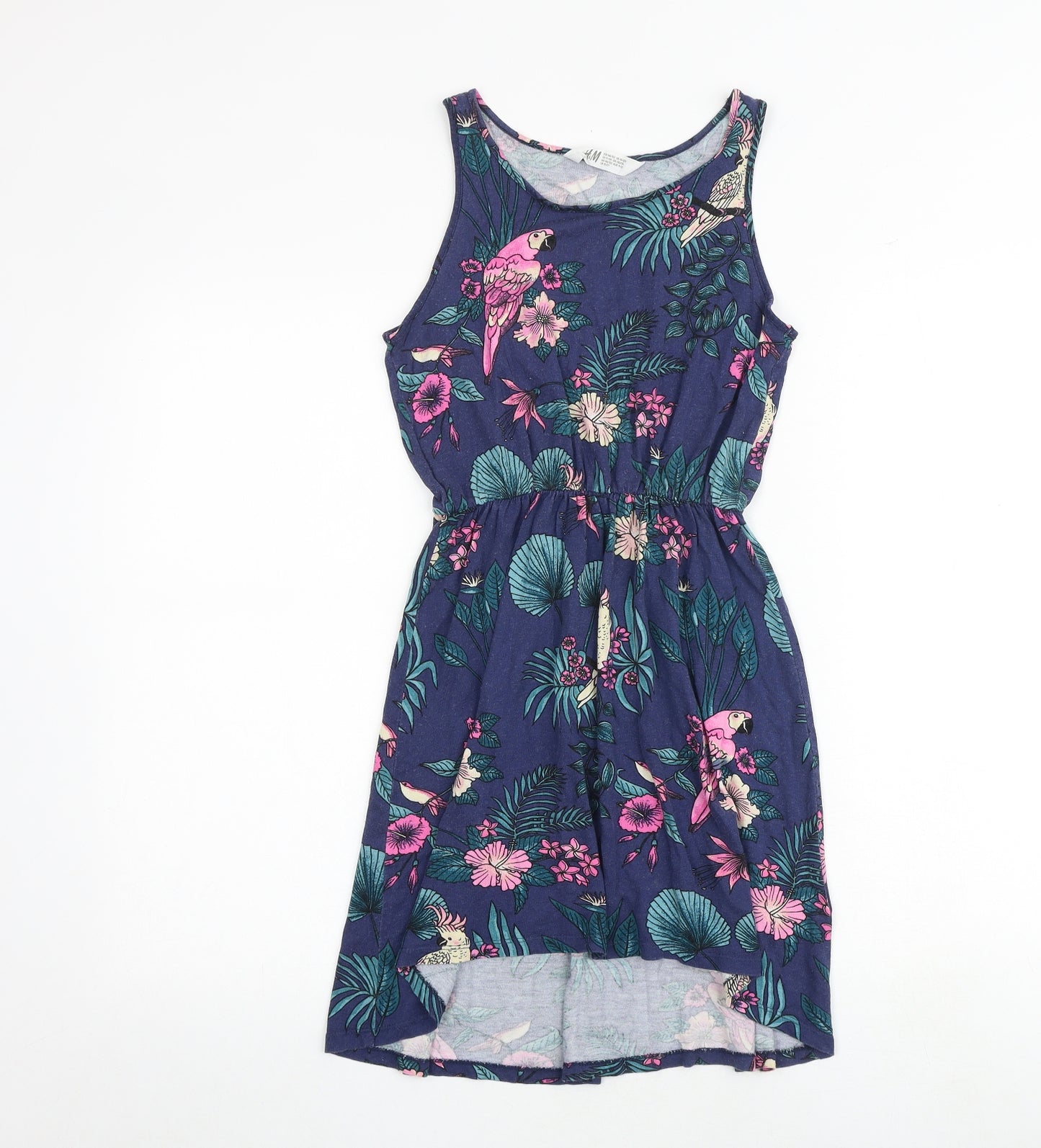H&M Girls Multicoloured Floral Viscose Tank Dress Size 11-12 Years Boat Neck Pullover