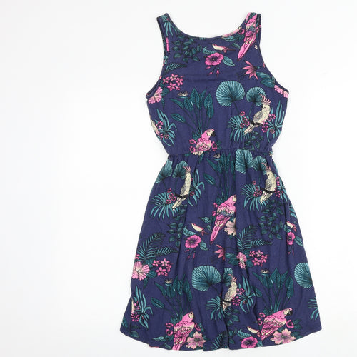 H&M Girls Multicoloured Floral Viscose Tank Dress Size 11-12 Years Boat Neck Pullover