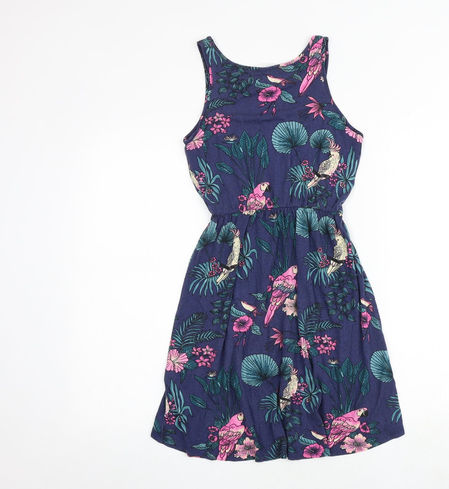 H&M Girls Multicoloured Floral Viscose Tank Dress Size 11-12 Years Boat Neck Pullover