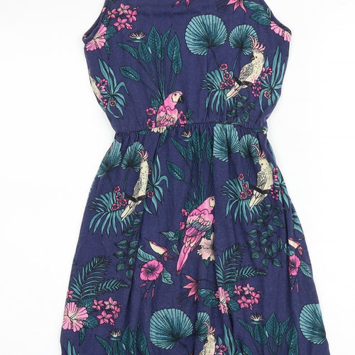 H&M Girls Multicoloured Floral Viscose Tank Dress Size 11-12 Years Boat Neck Pullover