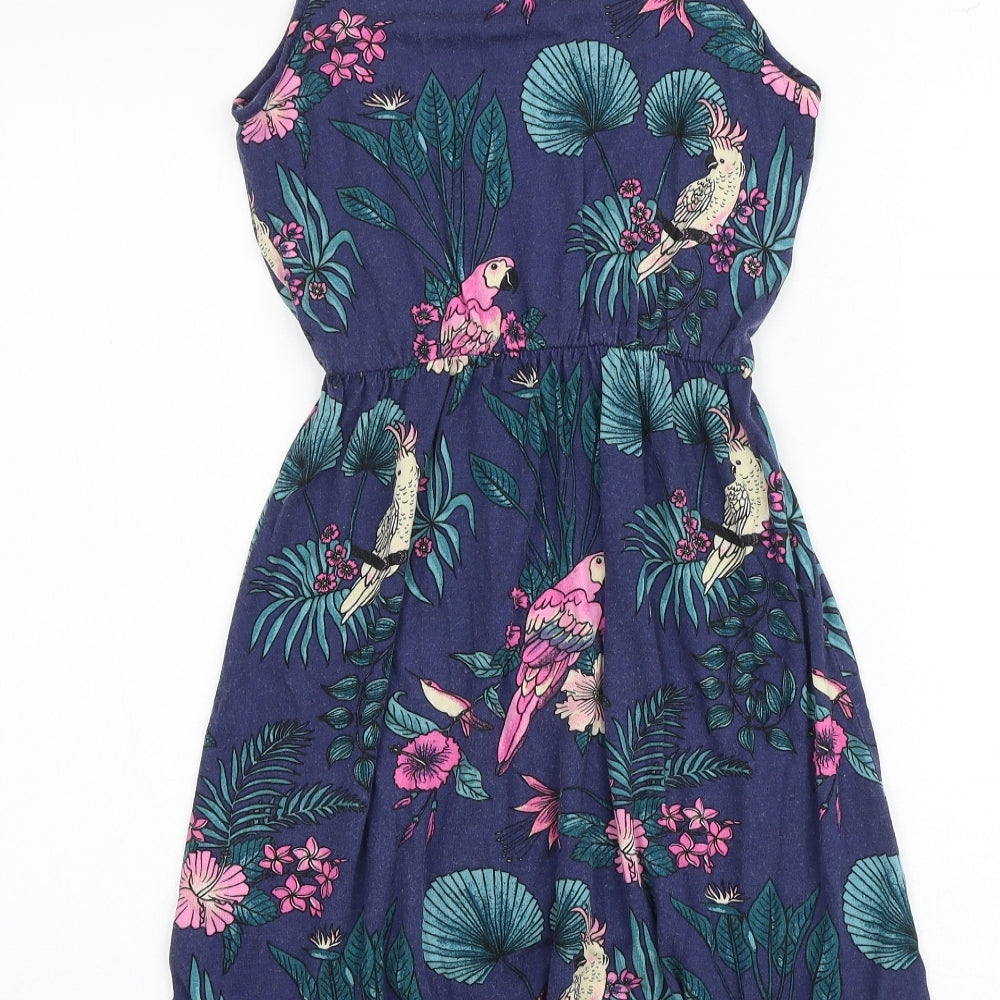 H&M Girls Multicoloured Floral Viscose Tank Dress Size 11-12 Years Boat Neck Pullover