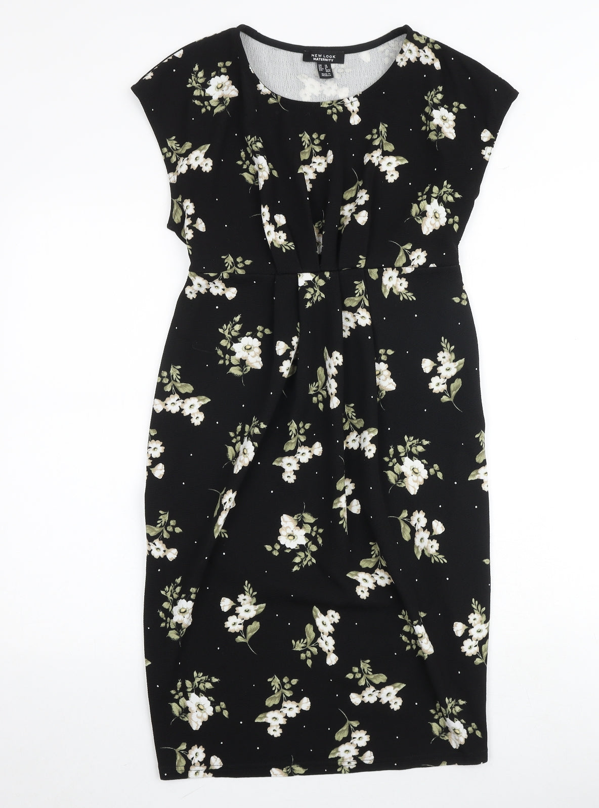 New Look Womens Black Floral Polyester Shift Size 10 Round Neck Pullover
