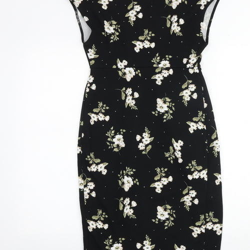 New Look Womens Black Floral Polyester Shift Size 10 Round Neck Pullover