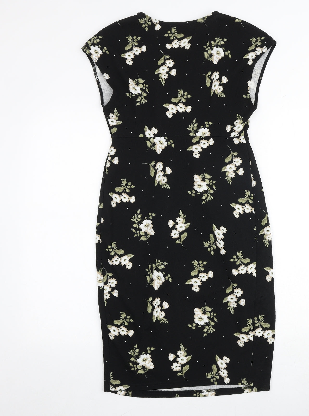 New Look Womens Black Floral Polyester Shift Size 10 Round Neck Pullover