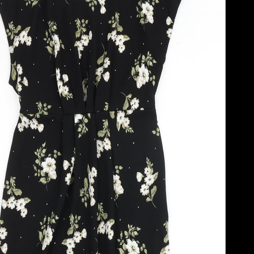 New Look Womens Black Floral Polyester Shift Size 10 Round Neck Pullover