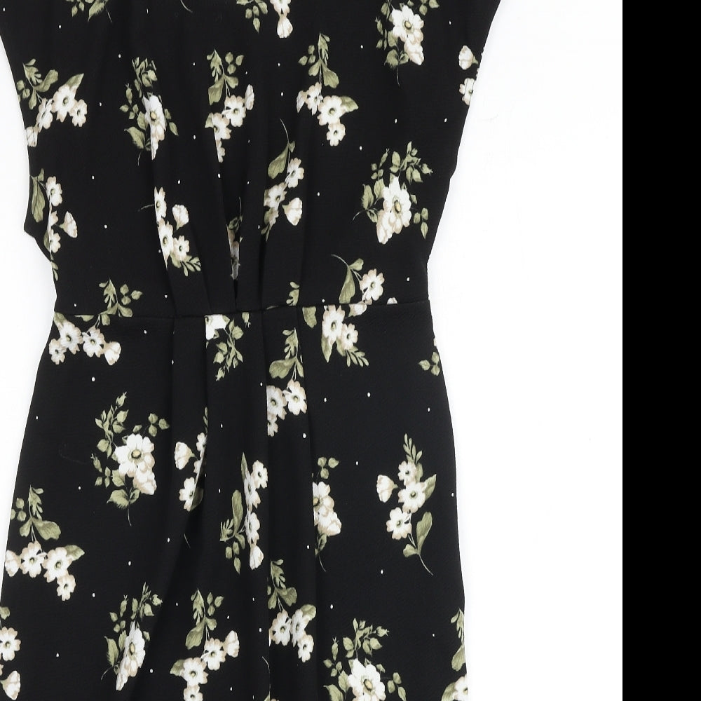 New Look Womens Black Floral Polyester Shift Size 10 Round Neck Pullover