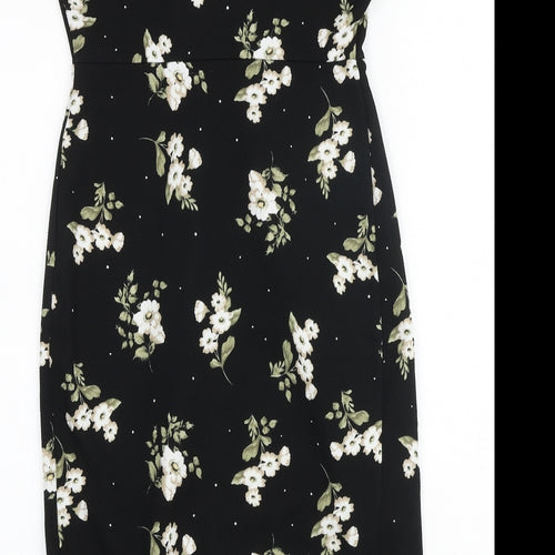 New Look Womens Black Floral Polyester Shift Size 10 Round Neck Pullover