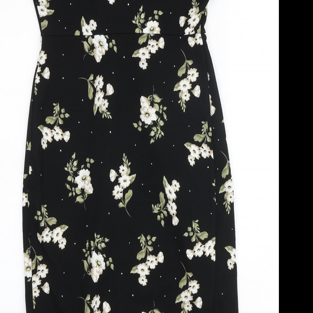 New Look Womens Black Floral Polyester Shift Size 10 Round Neck Pullover
