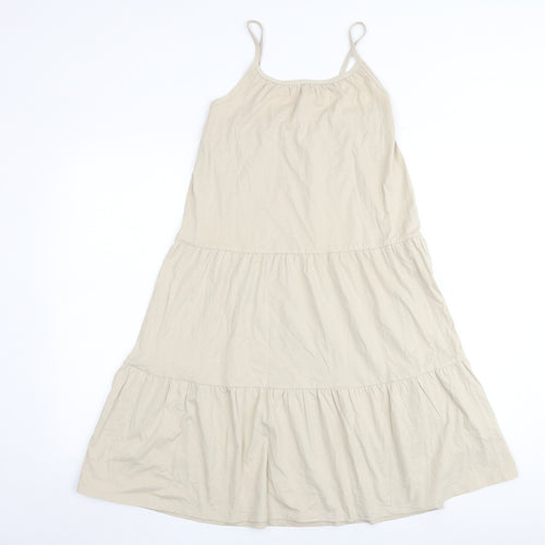 Marks and Spencer Girls Beige 100% Cotton A-Line Size 10-11 Years Scoop Neck Pullover - Tiered