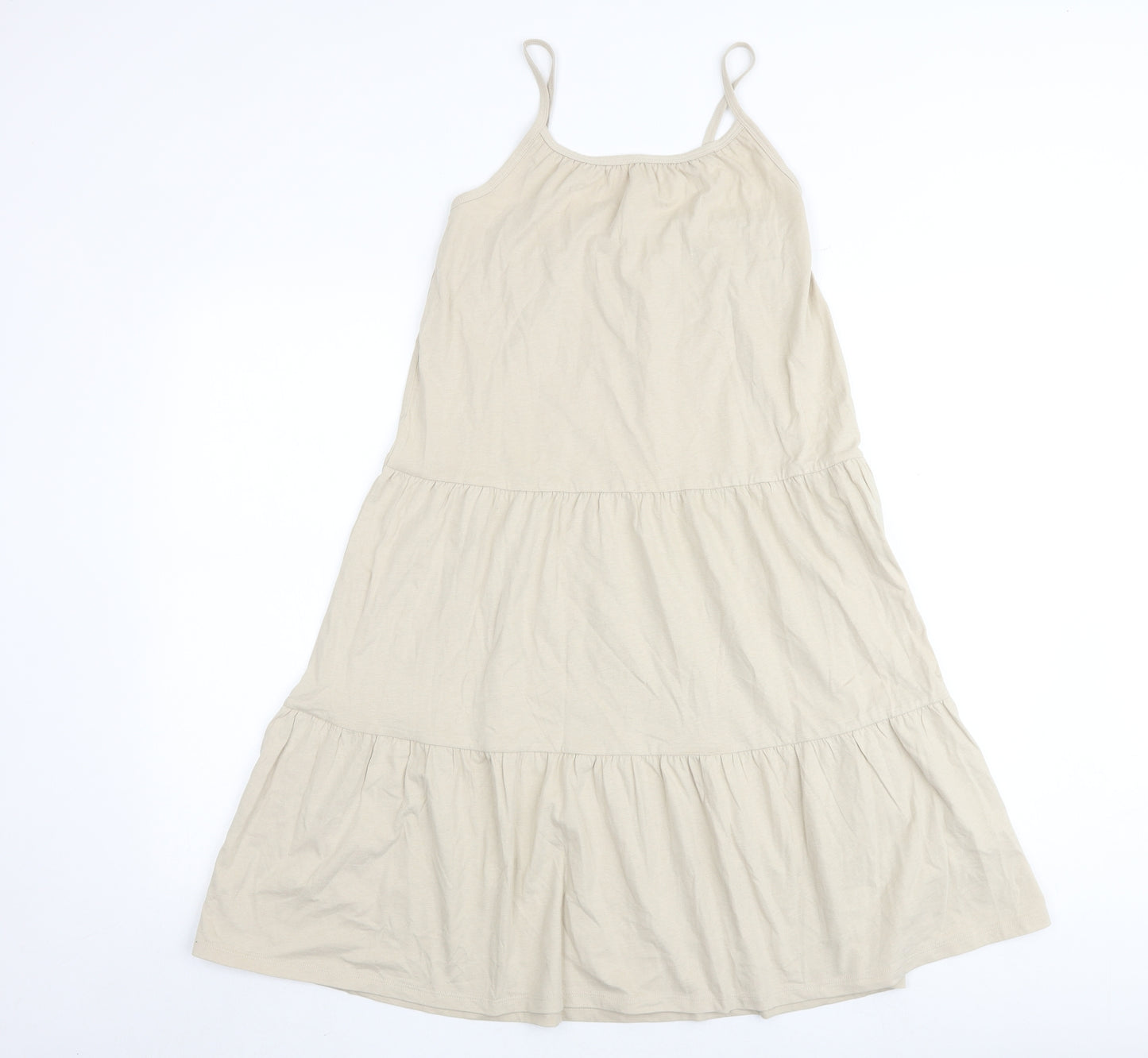 Marks and Spencer Girls Beige 100% Cotton A-Line Size 10-11 Years Scoop Neck Pullover - Tiered