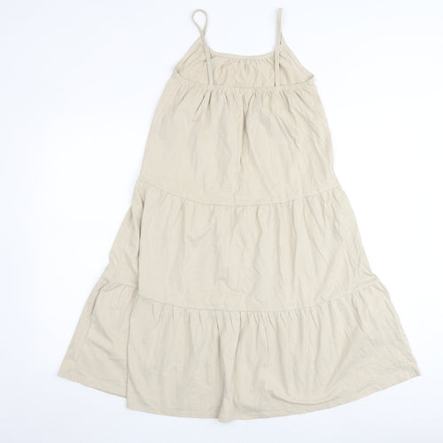 Marks and Spencer Girls Beige 100% Cotton A-Line Size 10-11 Years Scoop Neck Pullover - Tiered