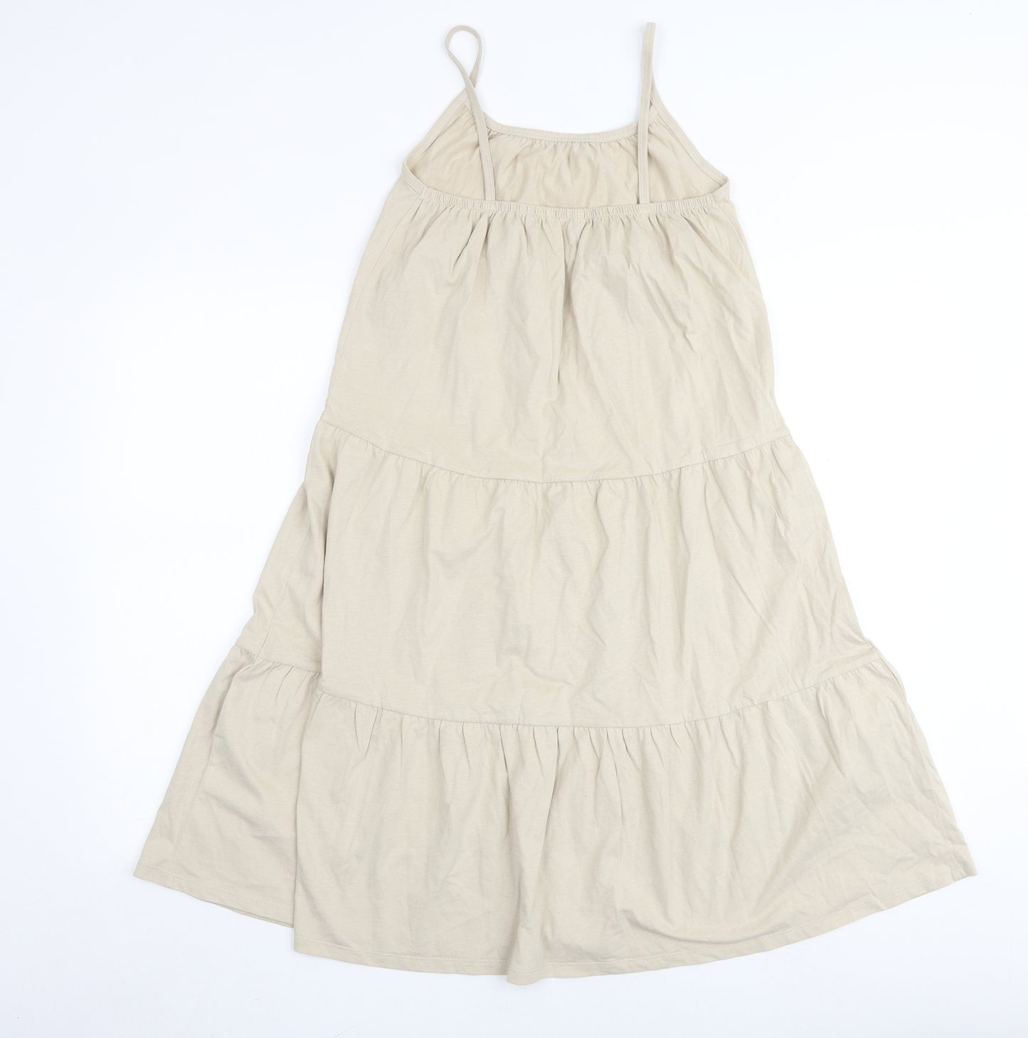 Marks and Spencer Girls Beige 100% Cotton A-Line Size 10-11 Years Scoop Neck Pullover - Tiered
