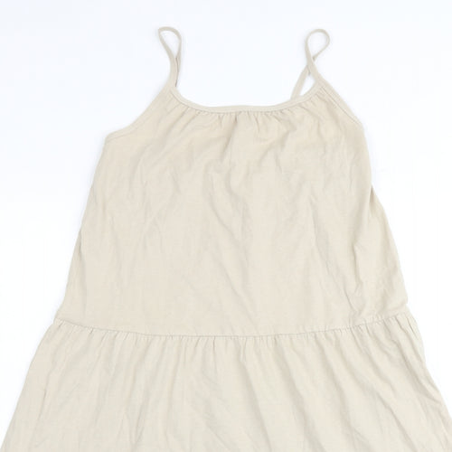 Marks and Spencer Girls Beige 100% Cotton A-Line Size 10-11 Years Scoop Neck Pullover - Tiered