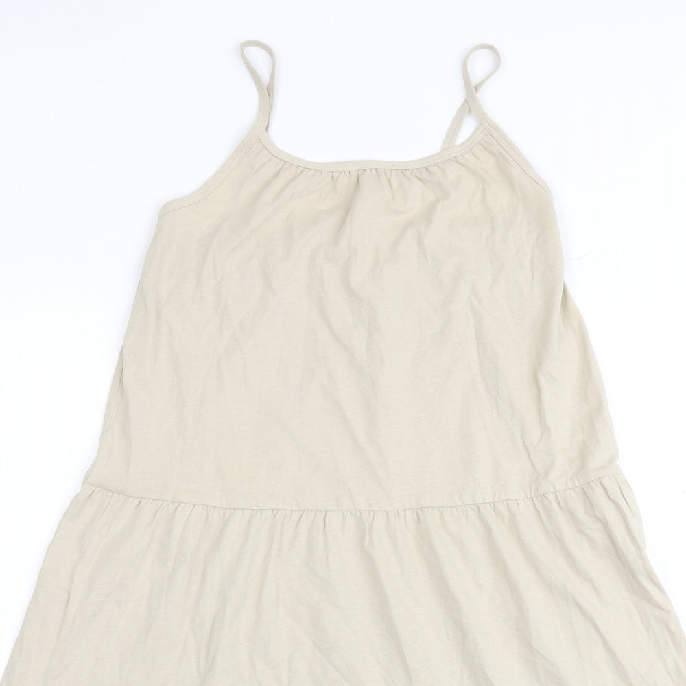 Marks and Spencer Girls Beige 100% Cotton A-Line Size 10-11 Years Scoop Neck Pullover - Tiered