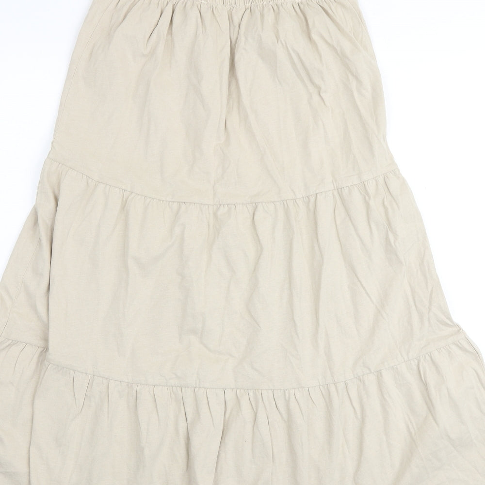 Marks and Spencer Girls Beige 100% Cotton A-Line Size 10-11 Years Scoop Neck Pullover - Tiered
