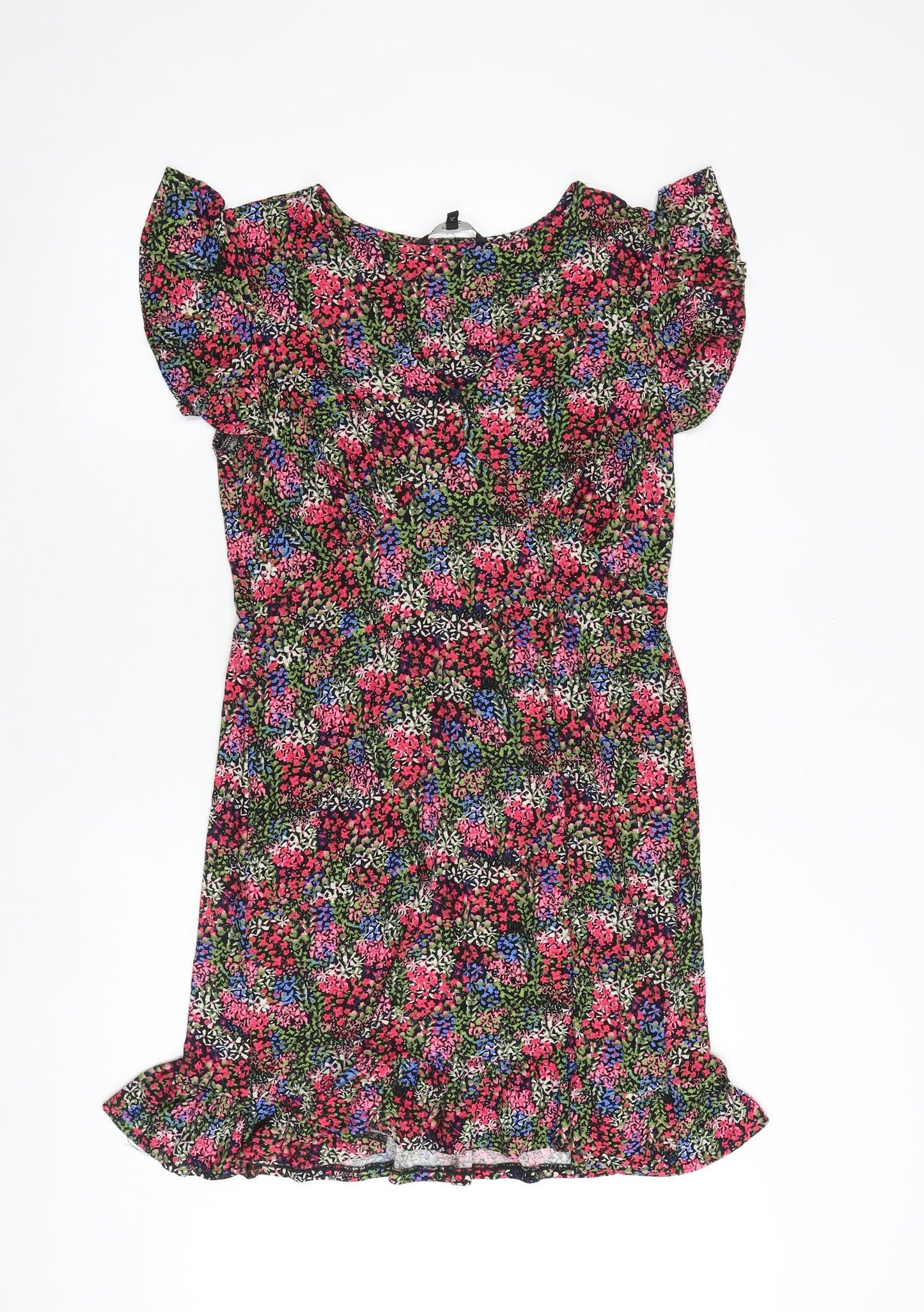 NEXT Womens Multicoloured Floral Viscose Sheath Size 14 V-Neck Pullover