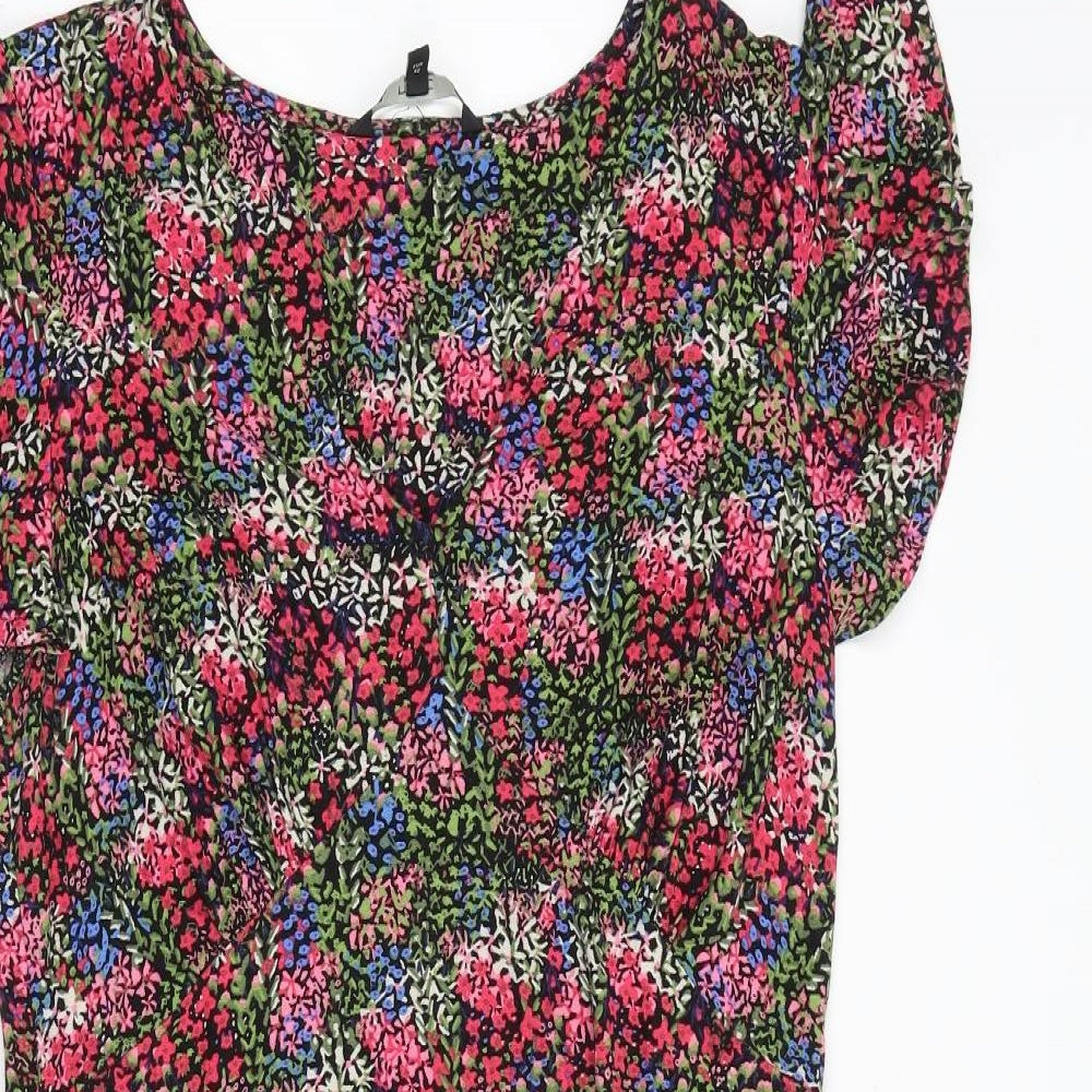 NEXT Womens Multicoloured Floral Viscose Sheath Size 14 V-Neck Pullover