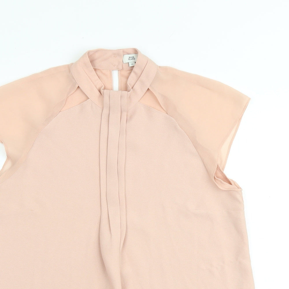 River Island Womens Pink Polyester Basic Blouse Size 12 Mock Neck