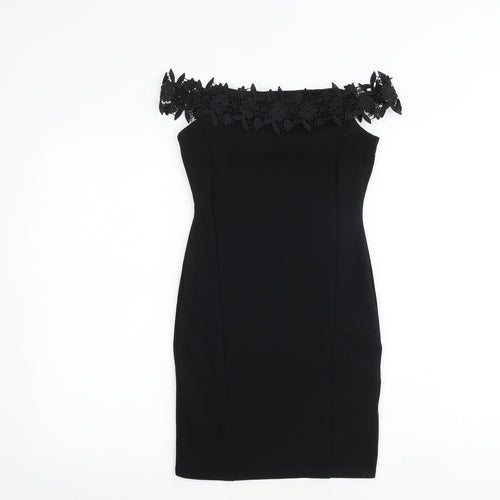 Miss Selfridge Womens Black Polyester Bodycon Size 4 Off the Shoulder Pullover