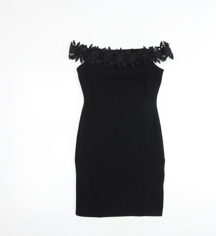 Miss Selfridge Womens Black Polyester Bodycon Size 4 Off the Shoulder Pullover