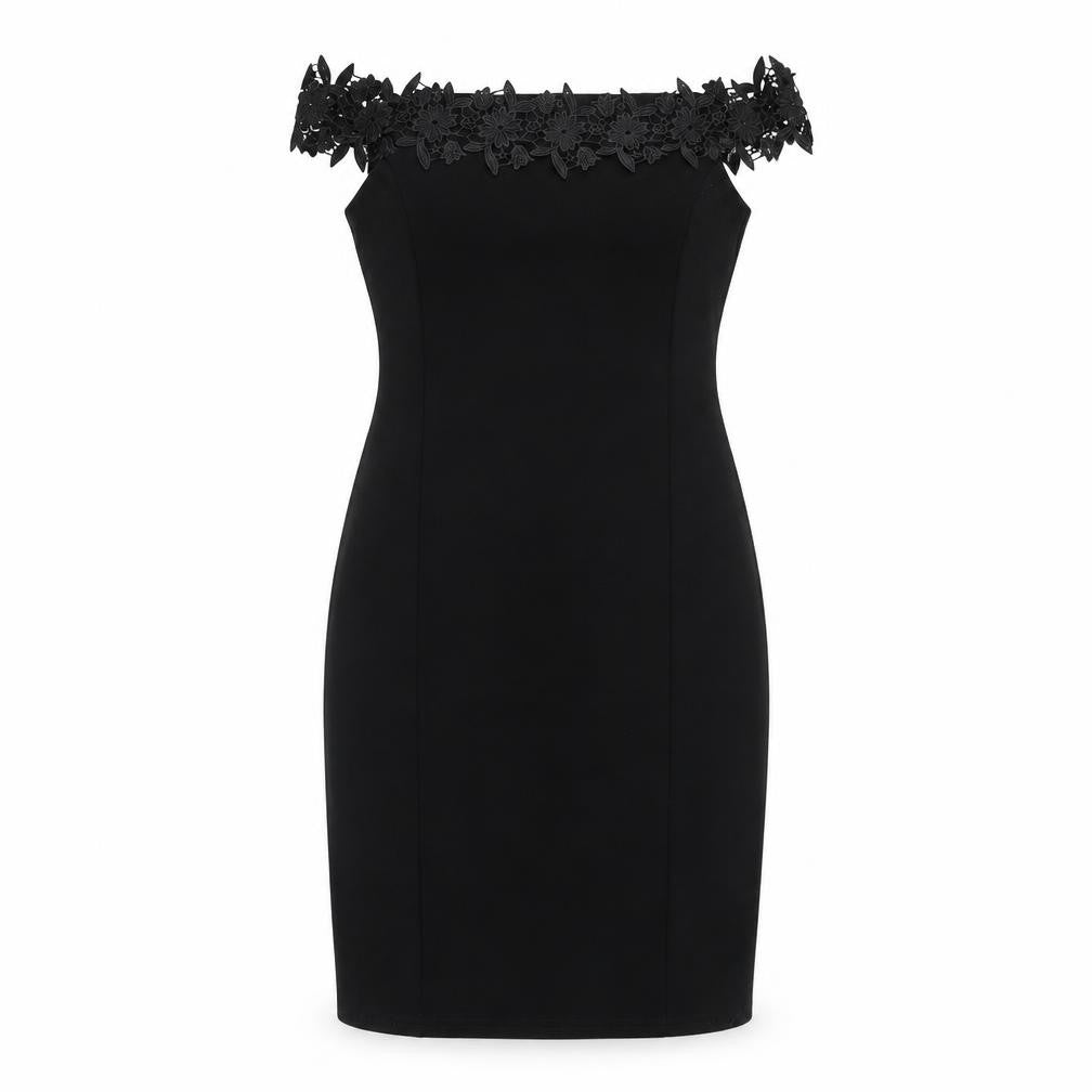 Front view of Miss Selfridge women’s black polyester bodycon, size UK 4, off the shoulder pullover