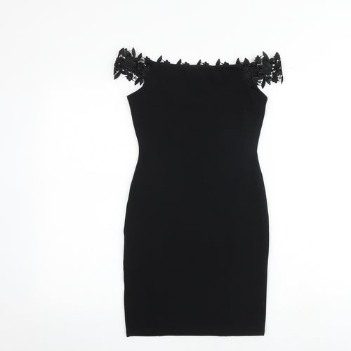 Miss Selfridge Womens Black Polyester Bodycon Size 4 Off the Shoulder Pullover
