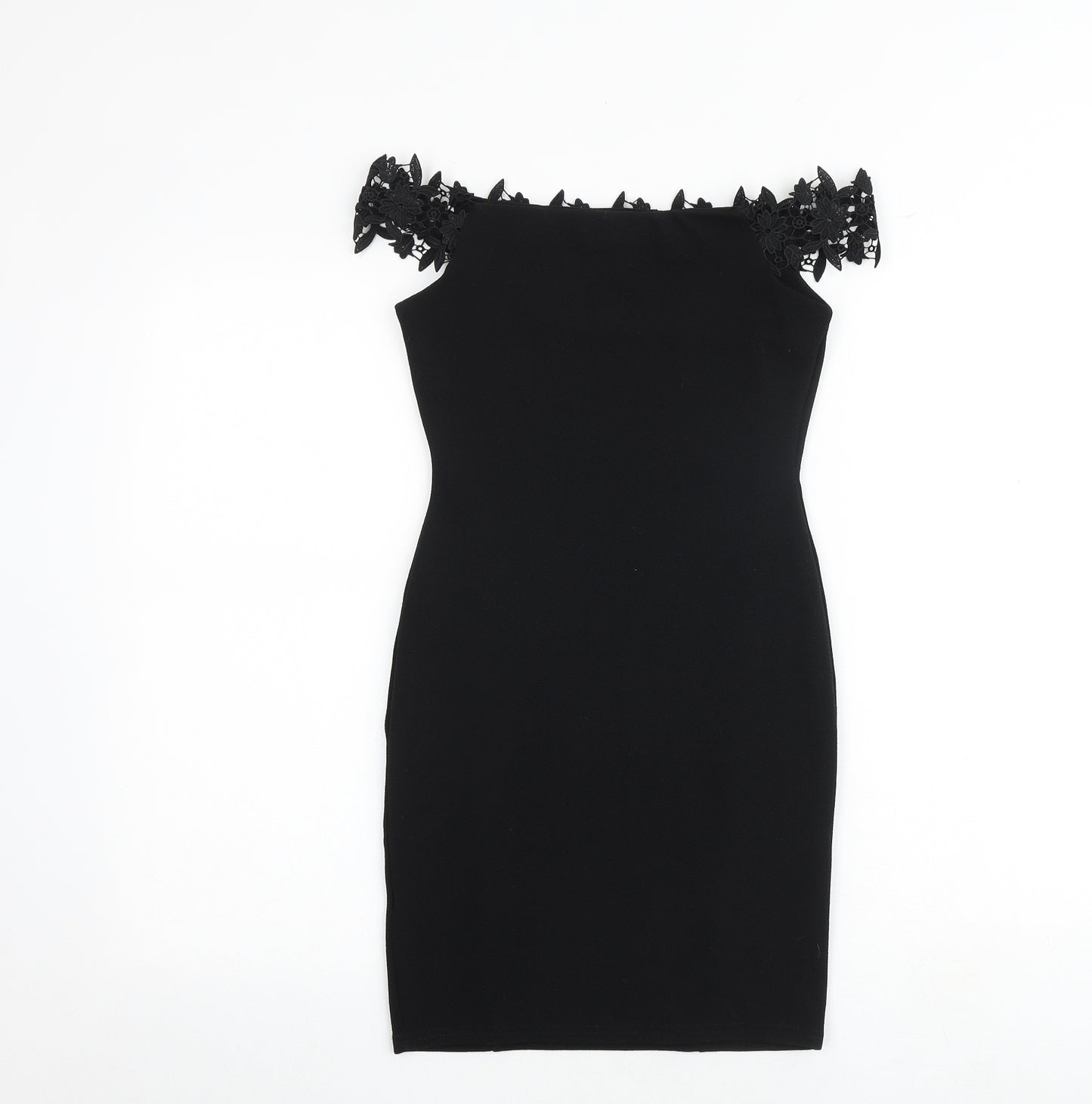 Miss Selfridge Womens Black Polyester Bodycon Size 4 Off the Shoulder Pullover