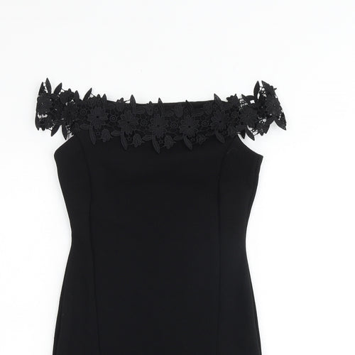 Miss Selfridge Womens Black Polyester Bodycon Size 4 Off the Shoulder Pullover