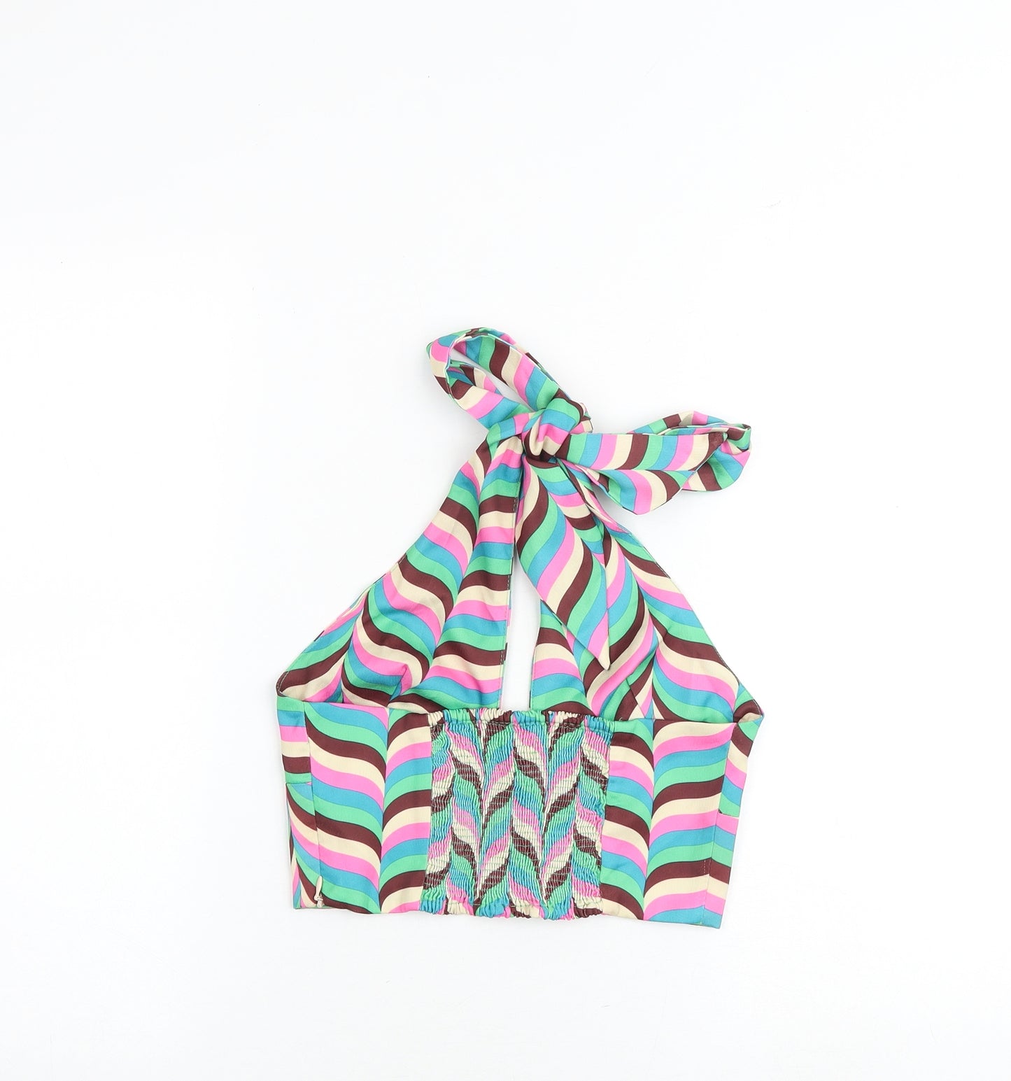Zara Womens Multicoloured Geometric Polyester Cropped Tank Size S Halter
