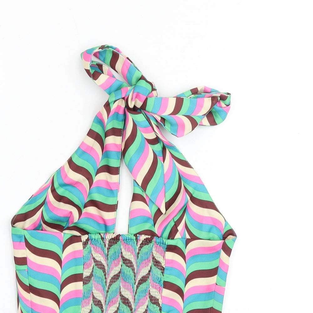 Zara Womens Multicoloured Geometric Polyester Cropped Tank Size S Halter