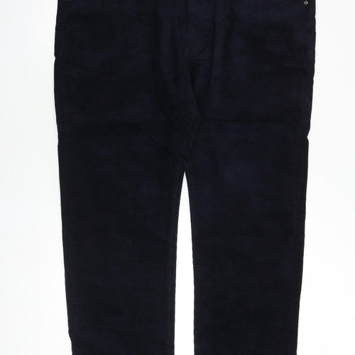 Marks and Spencer Mens Blue Cotton Trousers Size 44 in L29 in Regular Zip