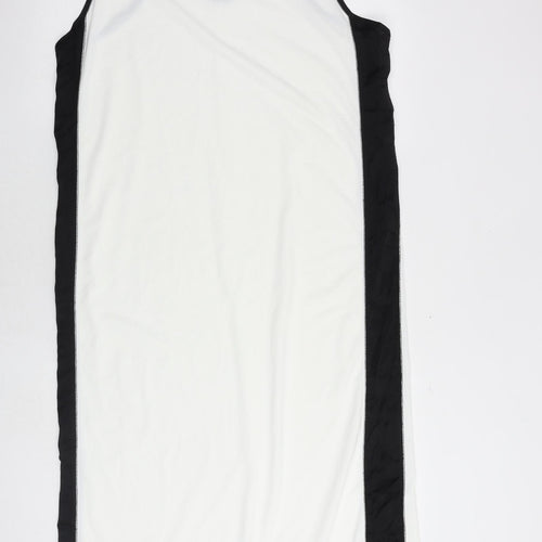 Zara Womens White Colourblock Polyester A-Line Size L Round Neck Zip