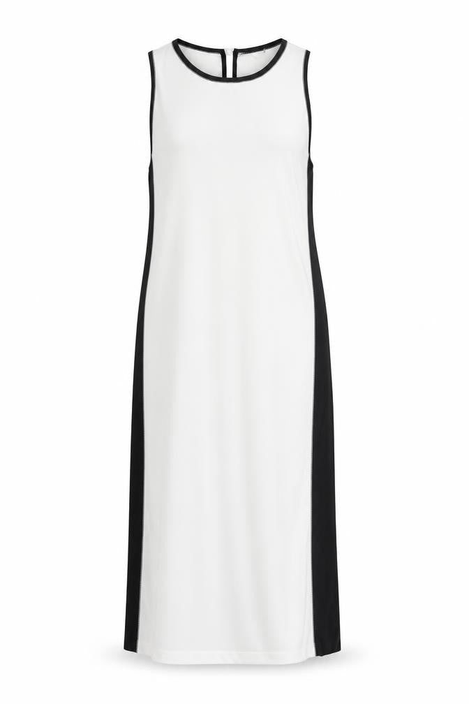 Front view of Zara women’s white colourblock polyester a-line, size L, round neck zip
