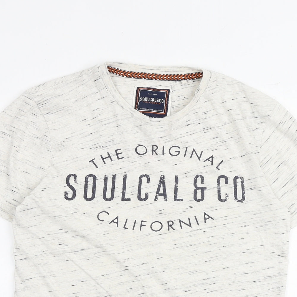 SoulCal&Co Mens Grey Cotton T-Shirt Size S Round Neck