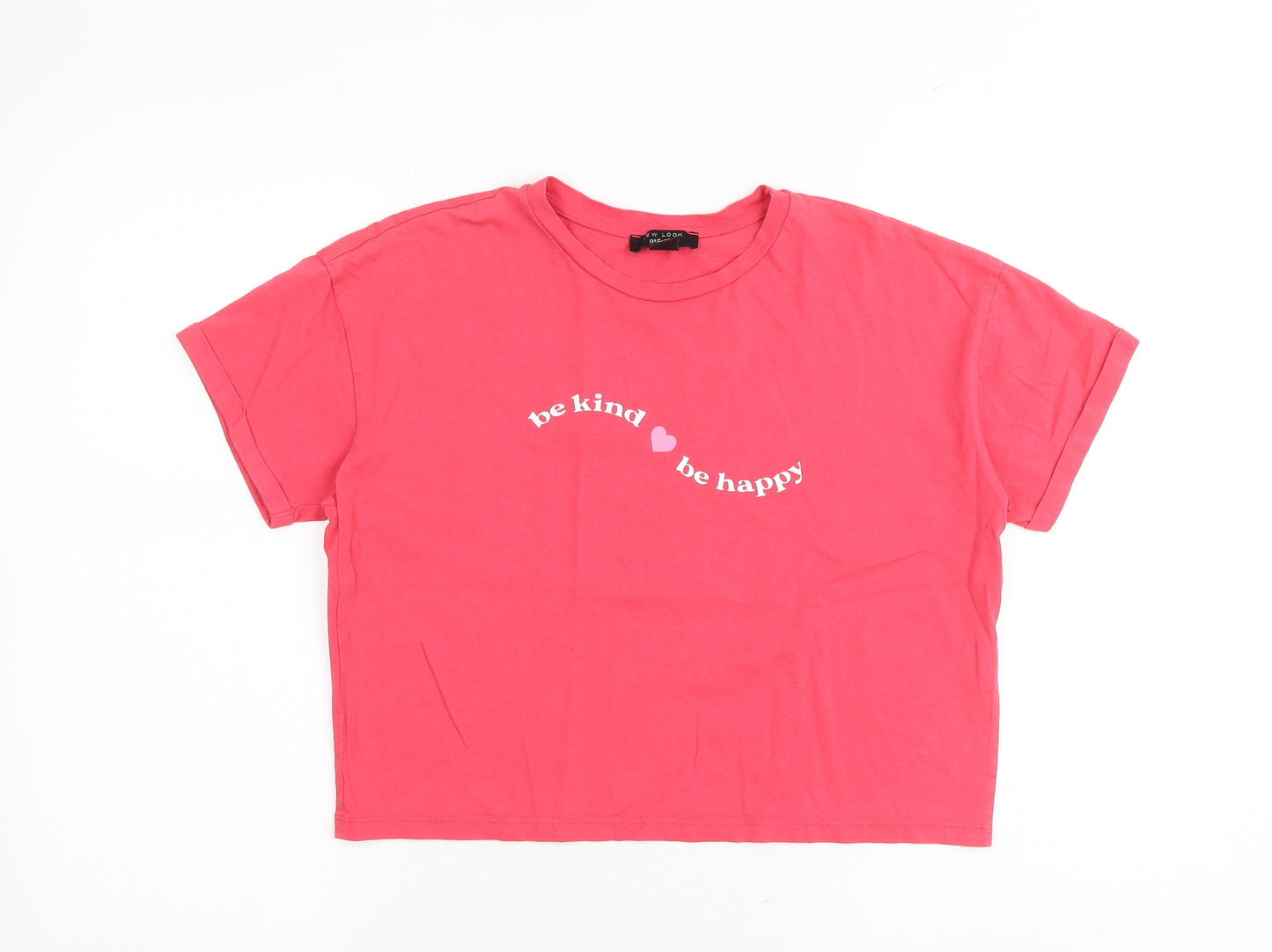 New Look Girls Pink 100% Cotton Basic T-Shirt Size 14-15 Years Round Neck Pullover - Be Kind Be Happy
