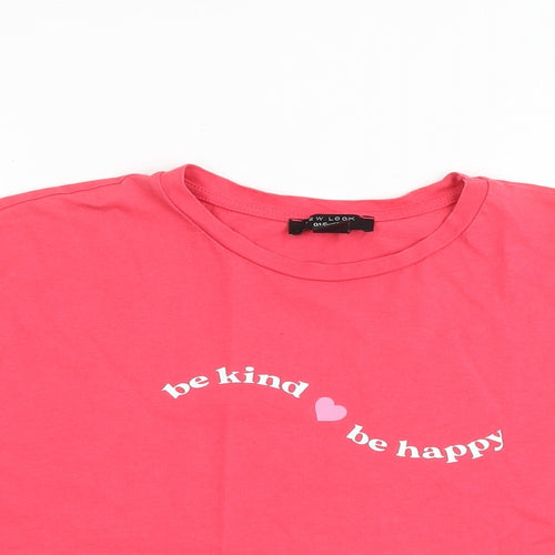 New Look Girls Pink 100% Cotton Basic T-Shirt Size 14-15 Years Round Neck Pullover - Be Kind Be Happy
