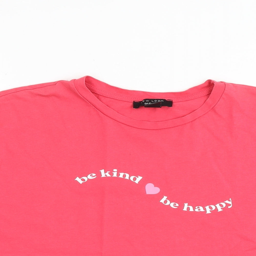 New Look Girls Pink 100% Cotton Basic T-Shirt Size 14-15 Years Round Neck Pullover - Be Kind Be Happy